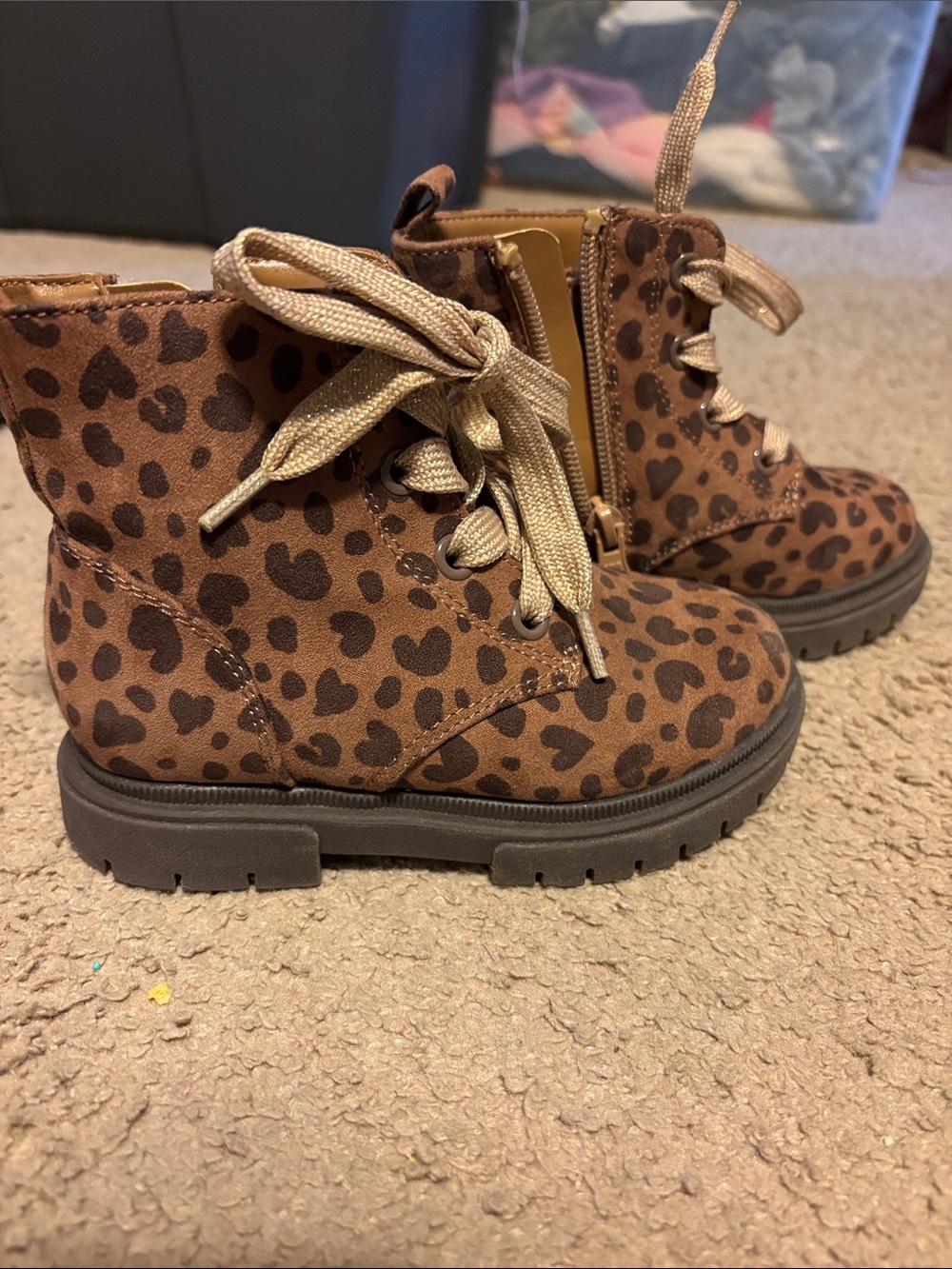 Cat & Jack Brown Leopard Print Lace-Up Ankle Boots for Kids